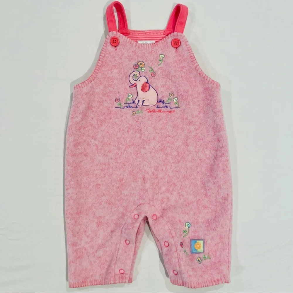 Vintage Carters John Lennon Coveralls Girls 3-6M Pink Elephant Overalls Fleece